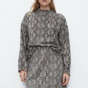 Zara Snake Print Mock Neck Cropped Pullover Sweater